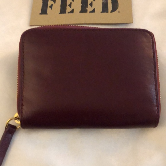Feed Projects Burgundy Leather Mini Zip Around Wallet NEW - Picture 6 of 13